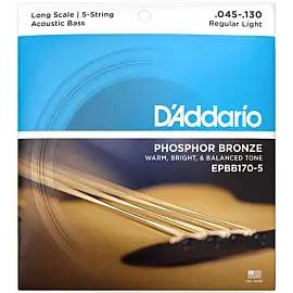 D'ADDARIO EPBB170-5 ACOUSTIC BASS PHOSPHOR BRONZE LIGHT 5-STRING (45-130)